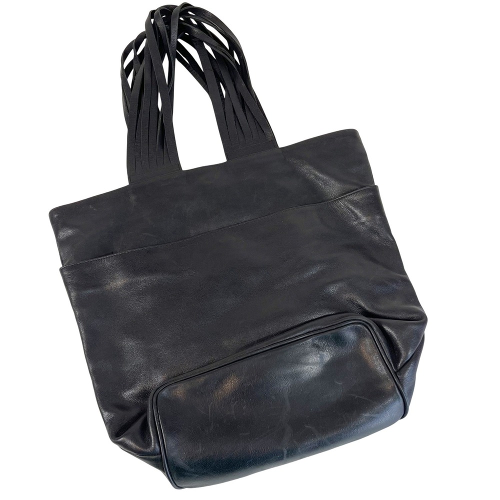Almas Leather Shoulder Tote Handbag Black L Womens Lined Inner Zip Pocket‎